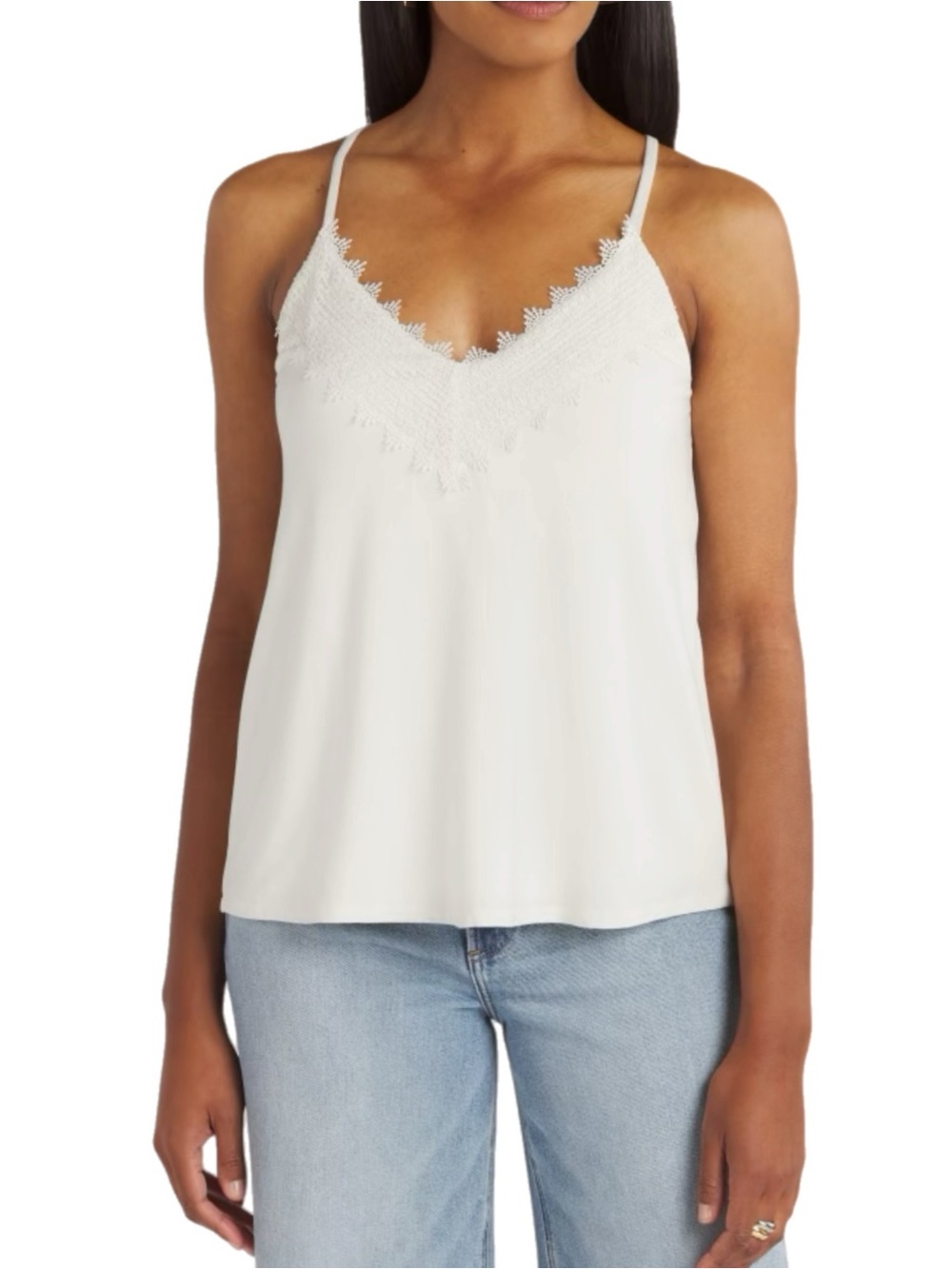 NINE BRITTON • Bahari Lace Detail Cami Knit Top • White • Medium